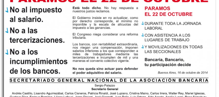 Se anunció paro bancario para mañana