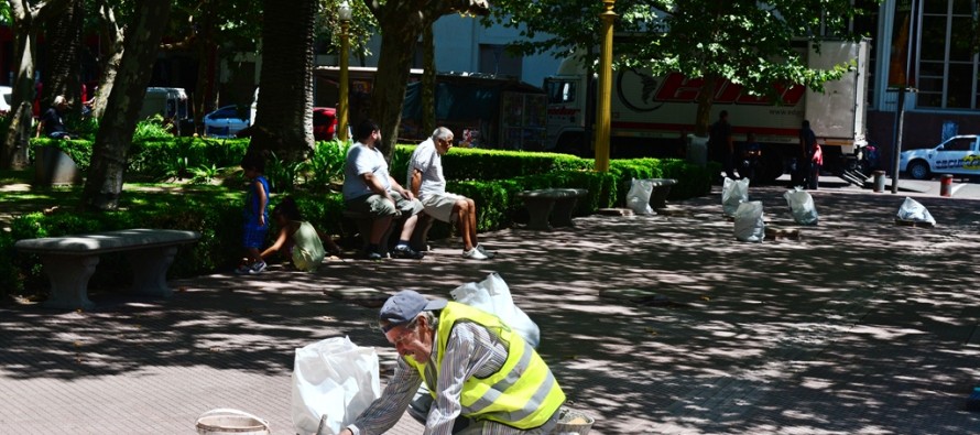 Tareas de limpieza, renovación de baldosas y pintada de bolardos en Plaza Mitre