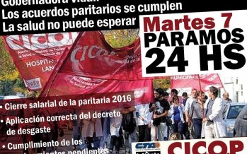 Hoy se realiza el tercer paro del año de los trabajadores de la salud del Hospital Cordero