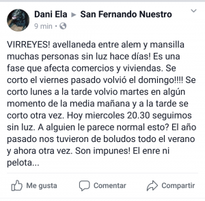 Queja por falta de luz