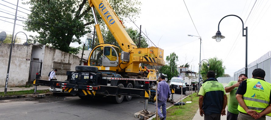 Personal de emergencias intervino tras la caída de un árbol sobre una vivienda de la calle Malvinas Argentinas