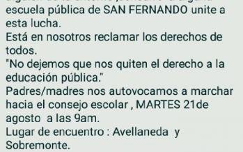Convocan a marchar desde Sobremonte y Avellaneda hacia el Consejo Escolar en defensa de la escuela pública