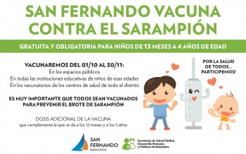 Del 1° de octubre y hasta el 30 de noviembre se realizará en nuestra ciudad la campaña de vacunación contra el sarampión