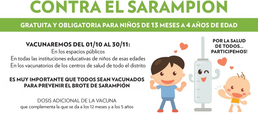 Del 1° de octubre y hasta el 30 de noviembre se realizará en nuestra ciudad la campaña de vacunación contra el sarampión