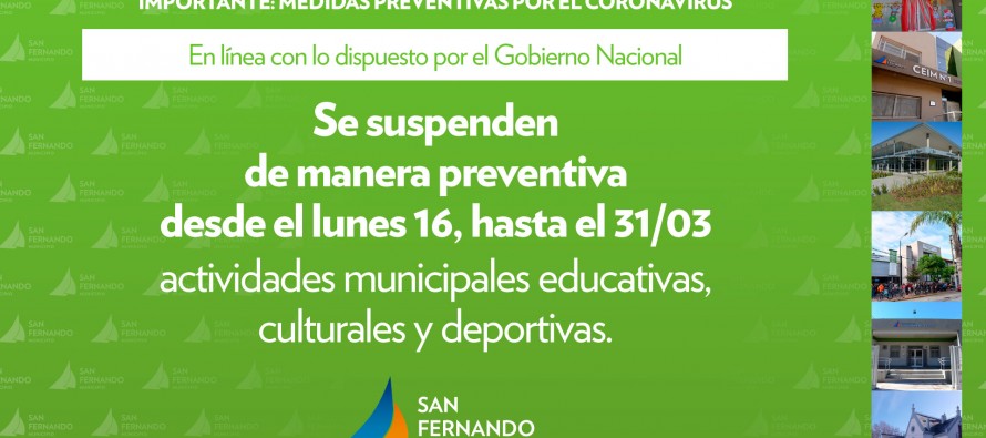 Coronavirus: se suspenden preventivamente las actividades de los polideportivos, centros educativos y culturales