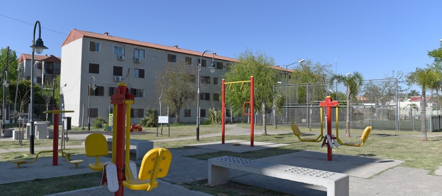 Trabajos de mantenimiento en la plaza del barrio Mil Viviendas
