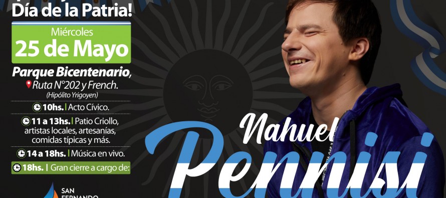 Nahuel Pennisi cantará en el festejo del 25 de Mayo en la Plaza del Bicentenario