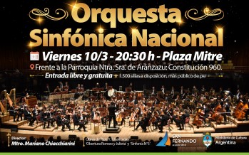 Este viernes se presenta la Orquesta Sinfónica Nacional en plaza Mitre